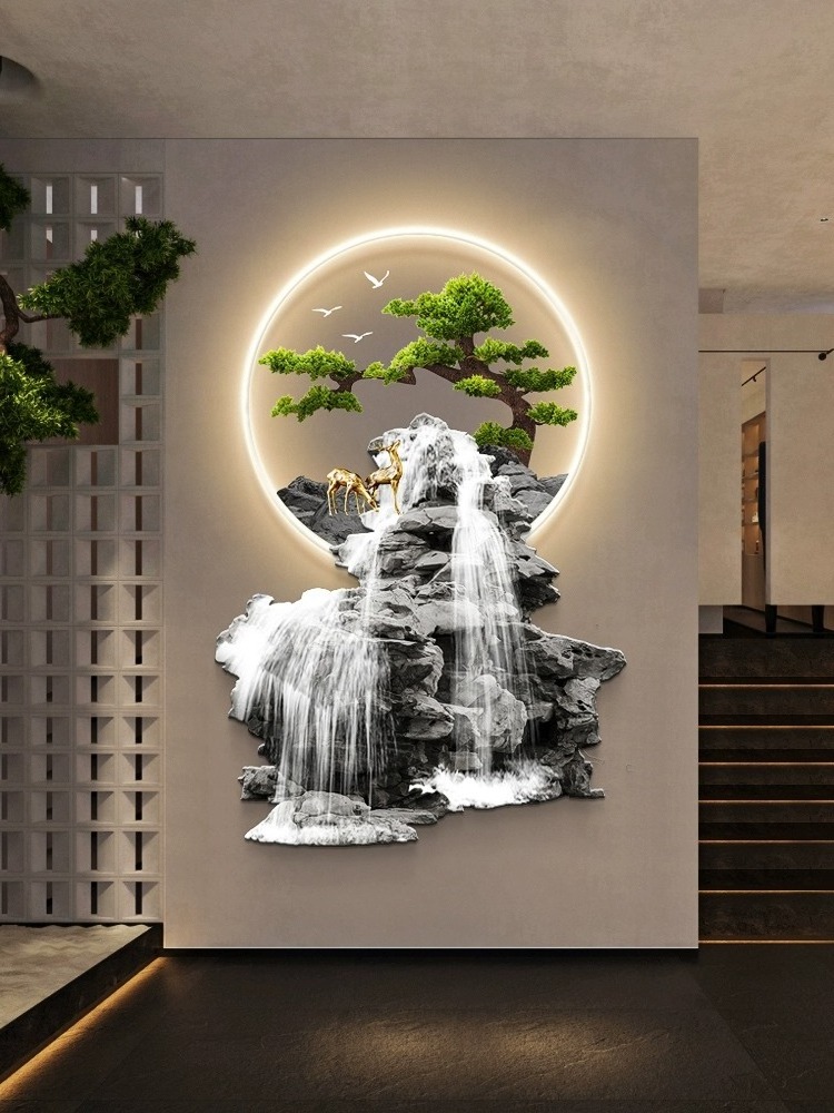 Wall Art Luxury Bedroom Painting 3d Modern Light Luxury Landscape Crystal Porcelain Painting And Led Light Decorative Painting