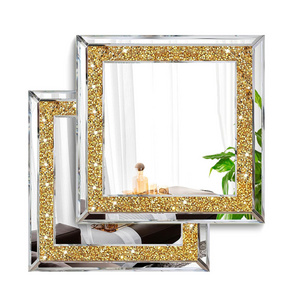 Crystal Crush Diamond Sparkly quadrate Silver Bathroom Mirror 2PCS Frameless Mirror Vanity Home Decor for Living room Hallway