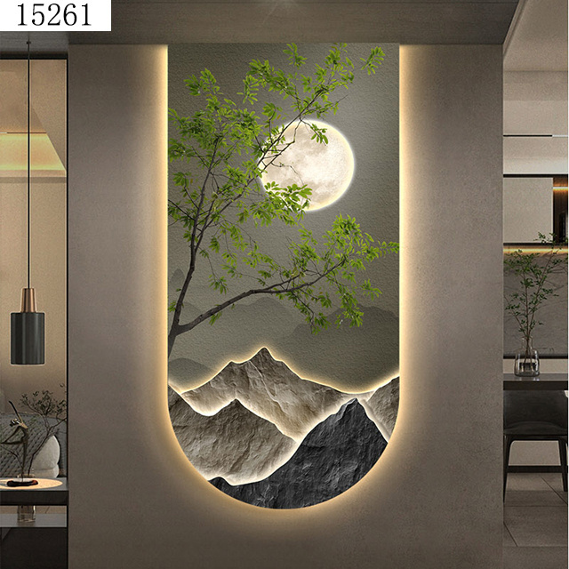 landscape Moon arch mural with light diamond painting laser engraving crystal porcelain painting wall art home decor