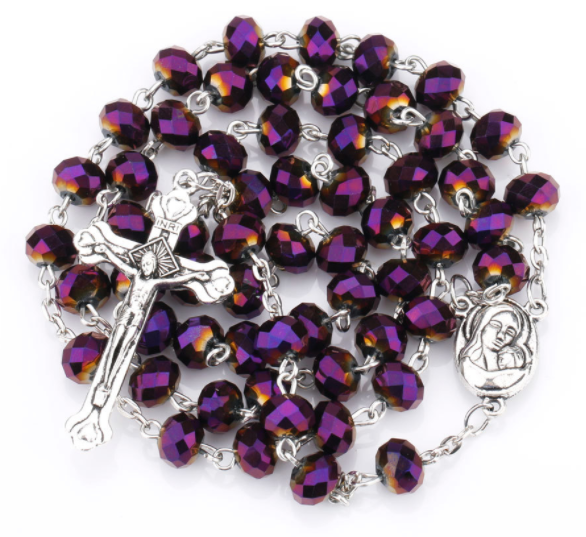 2023 Hot sell  Rosary  8*6mm glass cut face crystal Jesus Cross Christ Maria stock rosary necklace