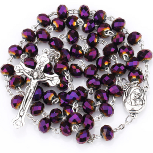 2023 Hot sell  Rosary  8*6mm glass cut face crystal Jesus Cross Christ Maria stock rosary necklace