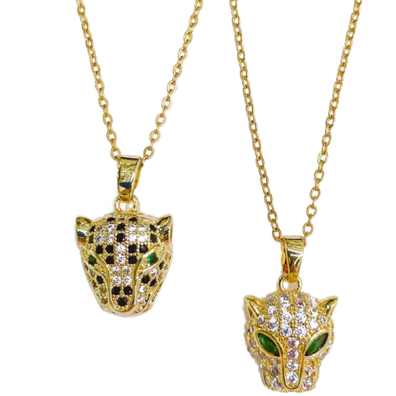 Dreamwork 18K Gold Plated Copper Cubic Zirconia Leopard Pendant Necklace with Titanium Chain 19.7