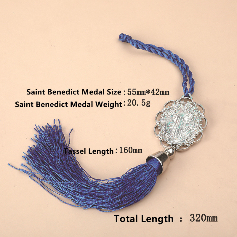 KOMI Home Decorations Religious Saint Benedict Oval Medal with Tassels Wall Car Hanging Pendants