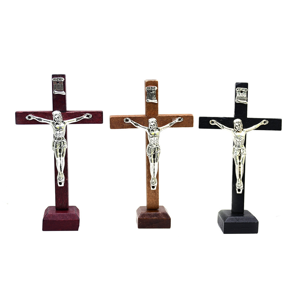 Wholesale Holy Land wooden cross for Home Chruch Table Decoration Religious Standing prayer Wood cross Jesus Crucifix Decor