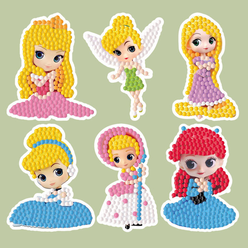 Crystal Diamond Painting Stickers Kits Cartoon Girl Stickers Princess Diamond Stickers Cartoon Child Puzzle Color Box