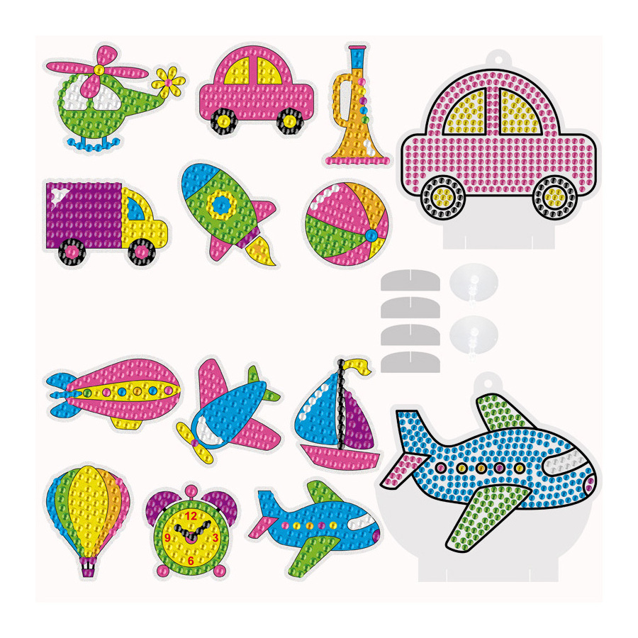 Vehicle Diamond Painting Stickers Kits Plane Stickers Sailing Boat Diamond Stickers Cartoon Child Puzzle Color Box