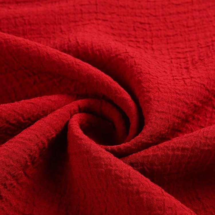 TSP 182GSM solid 4 way stretch woven red dress material bubble crinkle crepe seersucker textile raw material fabric for clothes