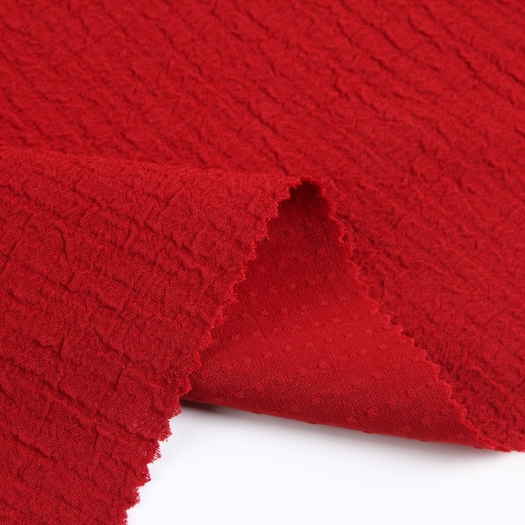 TSP 182GSM solid 4 way stretch woven red dress material bubble crinkle crepe seersucker textile raw material fabric for clothes