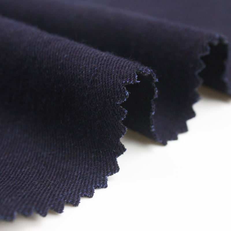 slubby polyester cotton twill denim fabric black indigo knit denim fabric