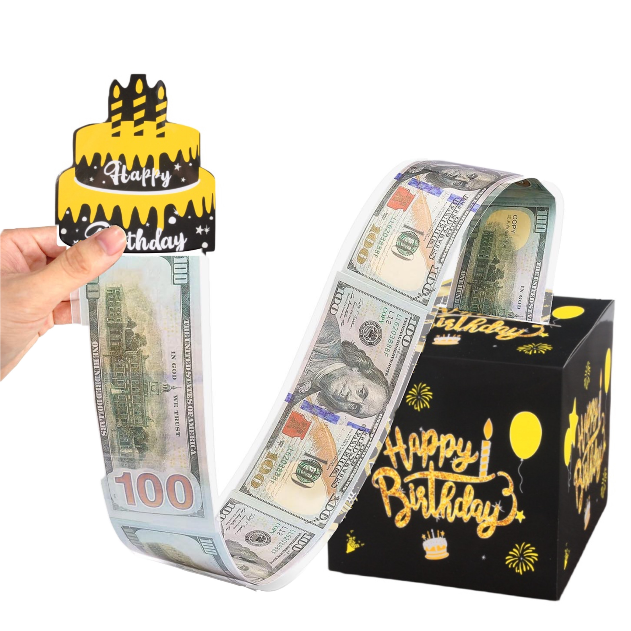 Black Gold Surprise Money Drawing Paper Boxes Props Birthday Party Decoration Money Cash Pulling Box Birthday Gift Box Decor