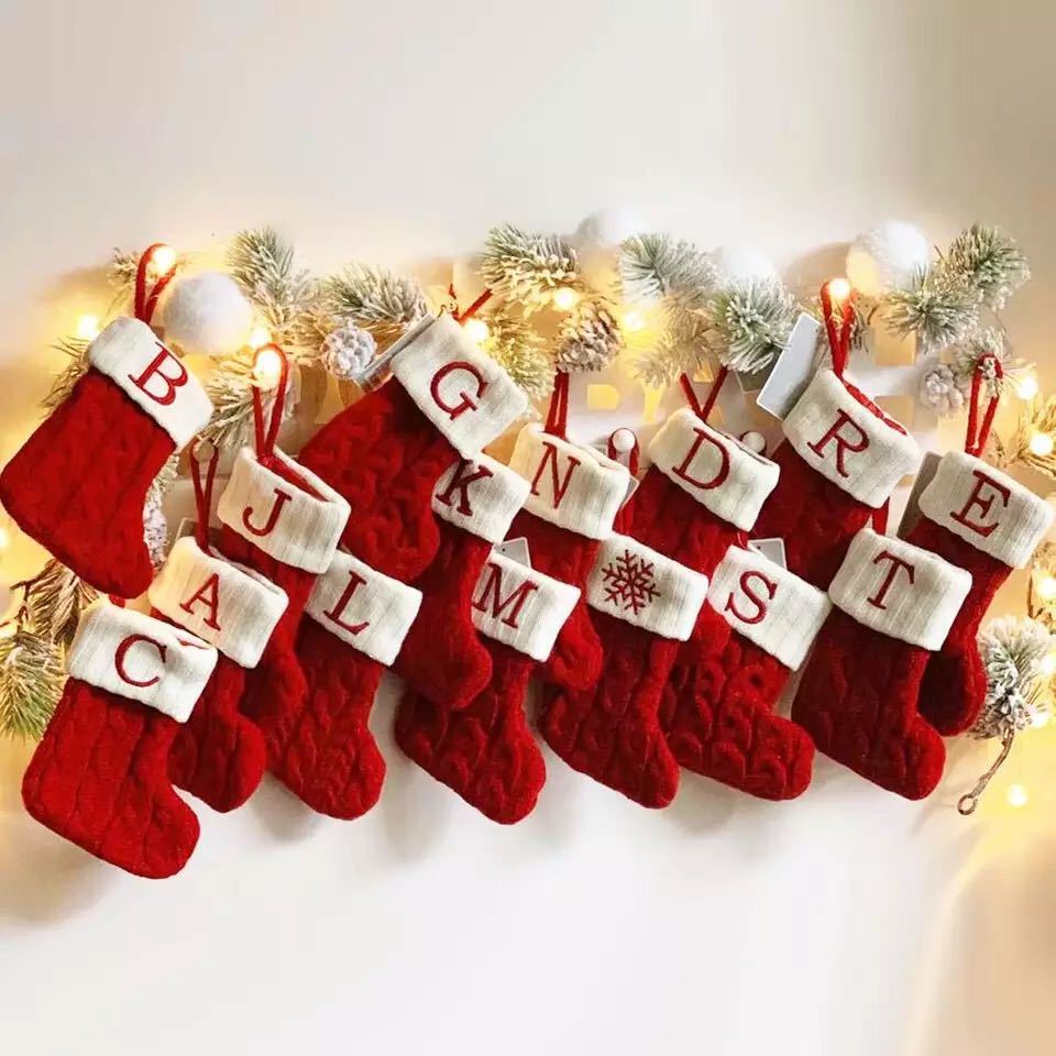 A-Z Christmas Stocking Christmas Tree Hanging Ornaments Decoration Knitted Stocking Christmas Gifts Holiday Stocking