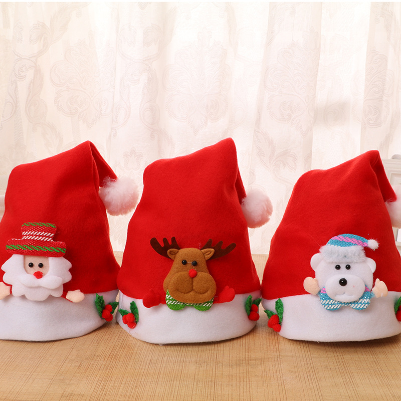 High-end Christmas decoration children's felt brushed coral fleece hat children's cartoon hat