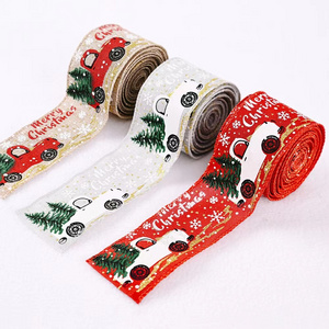 Christmas Decoration Supplies Colorful Car Printing Ribbons Christmas Tree Decoration Ribbons Color Strips