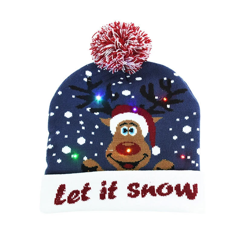 2024 New Year LED Knitted Christmas Hat Light Up Knitted Hat For Kids Adults New Year Christmas Decorations