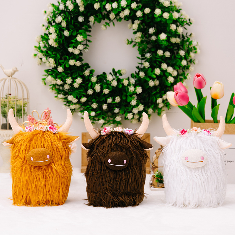 23cm/9Inch Simulation Plush Scottish Highland Cow Figure Doll Toys Stuffed Animal Pillow Children Gifts Ornament Home Decoration