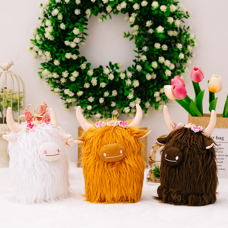 23cm/9Inch Simulation Plush Scottish Highland Cow Figure Doll Toys Stuffed Animal Pillow Children Gifts Ornament Home Decoration