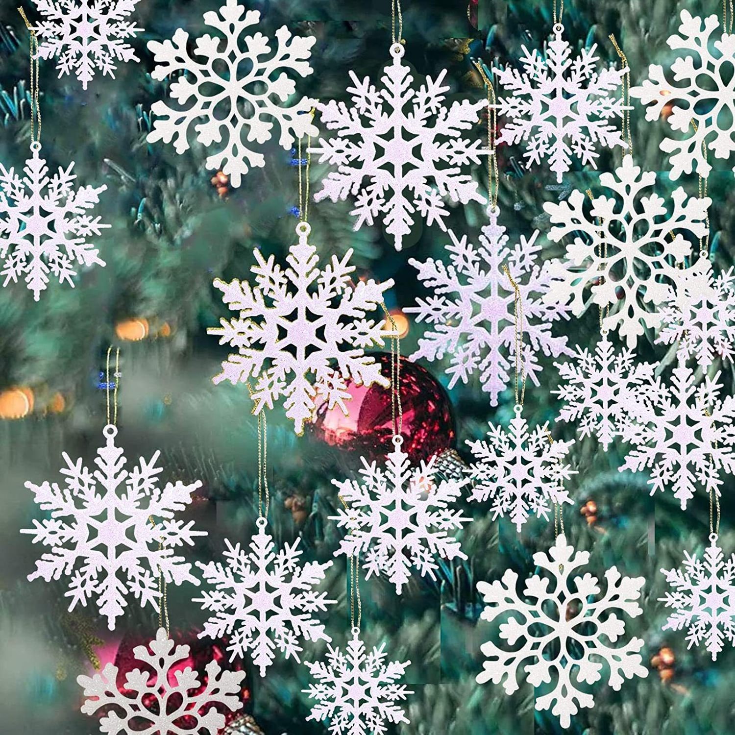 Christmas 36 pieces of glitter snowflake ornaments Christmas tree window and door accessories plastic snowflake decoration