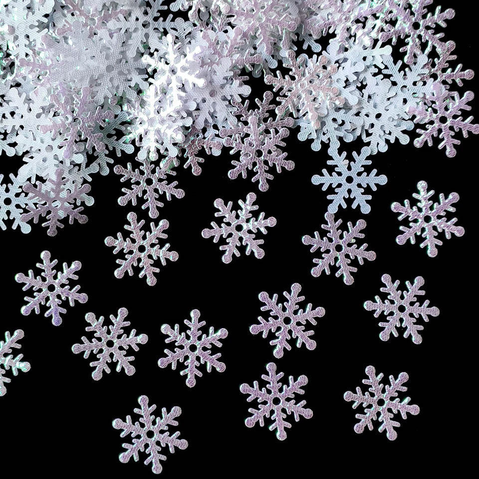 300/600pcs 2cm Artificial Christmas Snowflakes Confetti Snow Patch Applique Wedding Christmas Decorations for Home Navidad