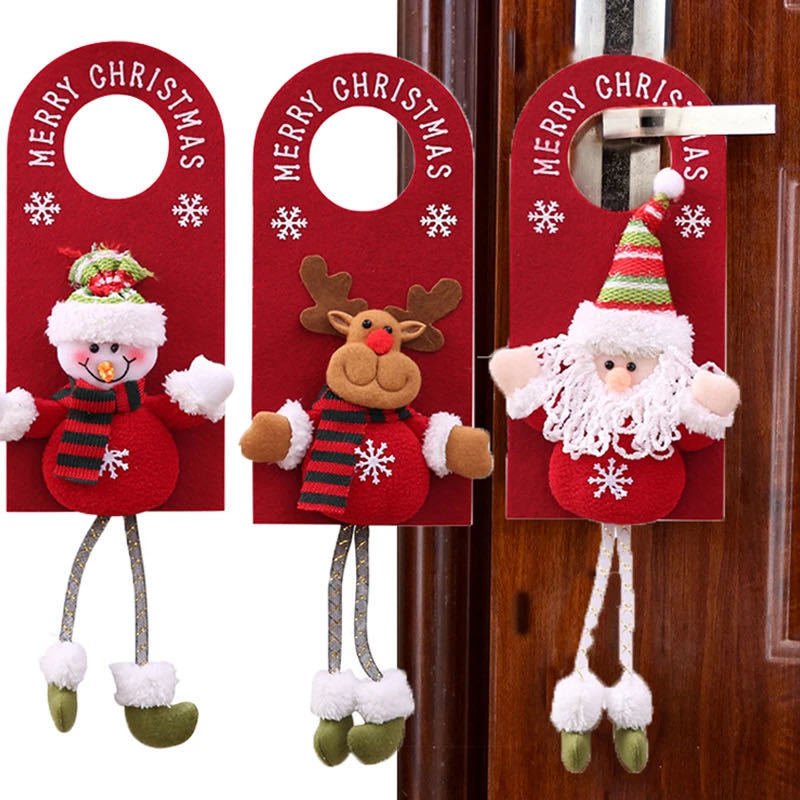 Christmas Door Decoration 2024 Merry Christmas Doorknob Hanger For Home Hanging Xmas Ornament Navidad Happy New Year Gift 2024