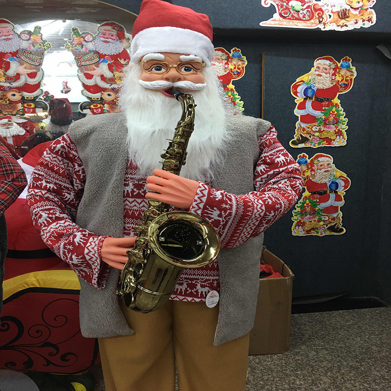 Tuba swing electric Santa music blowing saxophone welcome Santa Claus electric Christmas decorations