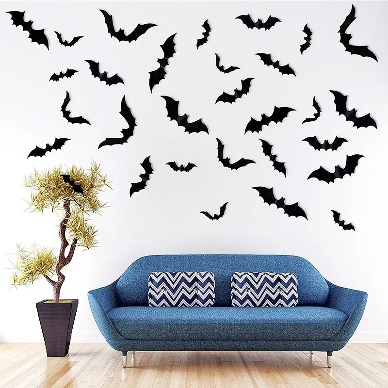 12/24/48pcs Halloween Party DIY Bar Room Decor Party Scary Props Wall Sticker Halloween Decoration 3D Black Bat