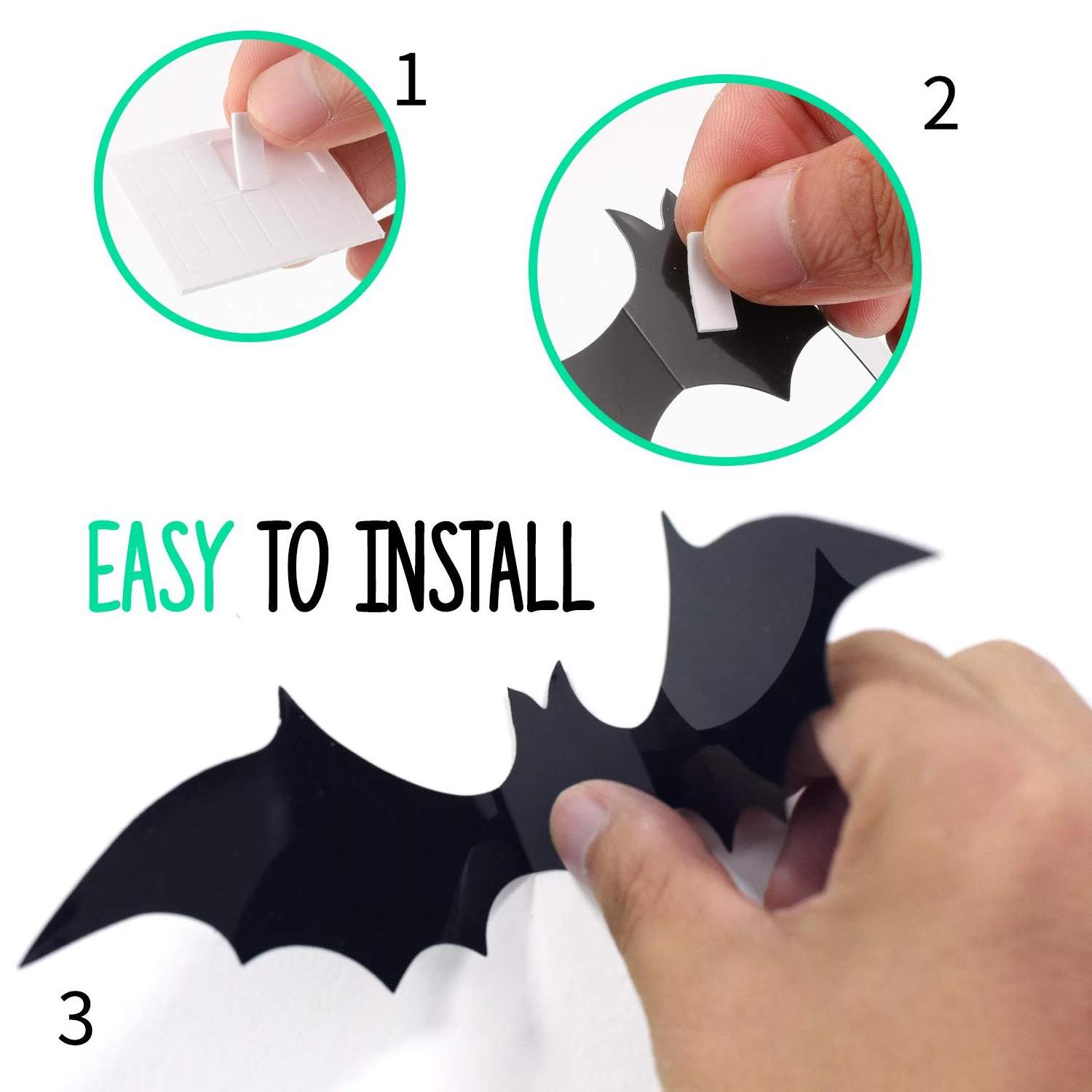 Halloween Party Indoor Outdoor Decor Supplies Reusable PVC 3D Decorative Scary Bats Wall Stickers with Double Sided Foam Tape