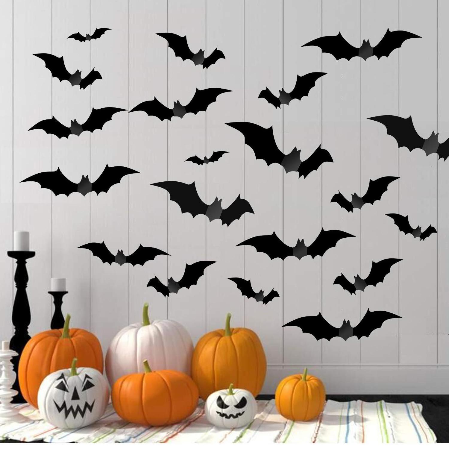 Halloween Party Indoor Outdoor Decor Supplies Reusable PVC 3D Decorative Scary Bats Wall Stickers with Double Sided Foam Tape