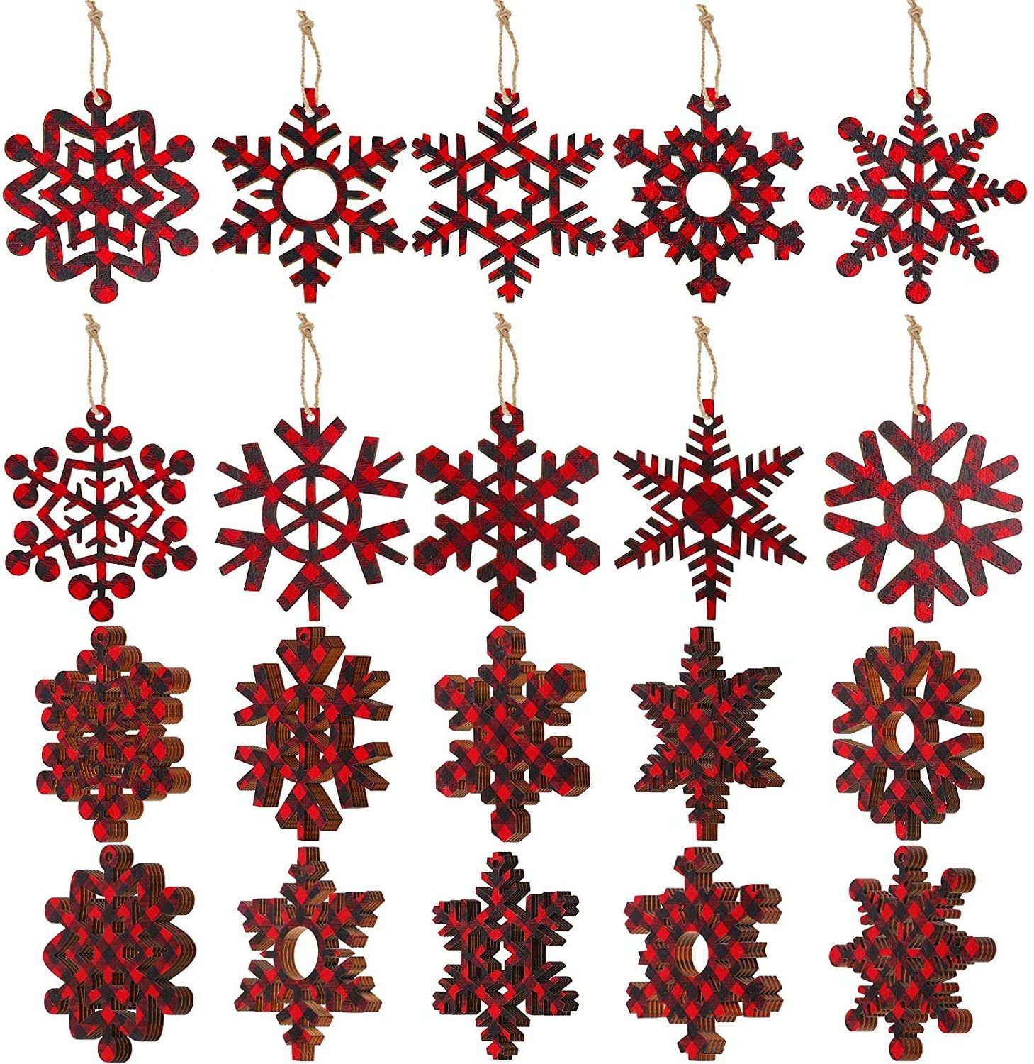 Christmas Decoration Pendant Wooden Crafts Plaid Snowflake Hollow Christmas Tree Ornament