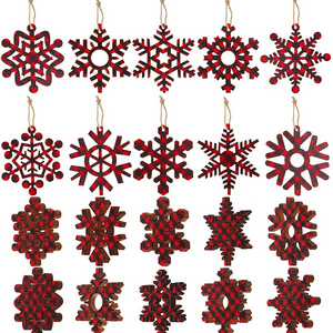 Christmas Decoration Pendant Wooden Crafts Plaid Snowflake Hollow Christmas Tree Ornament