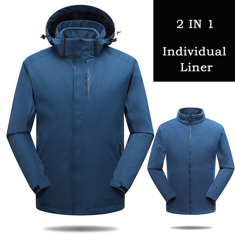 Outdoor sports winter new three-in-one two-piece fleece warm waterproof windproof emergency jacket men's jacket