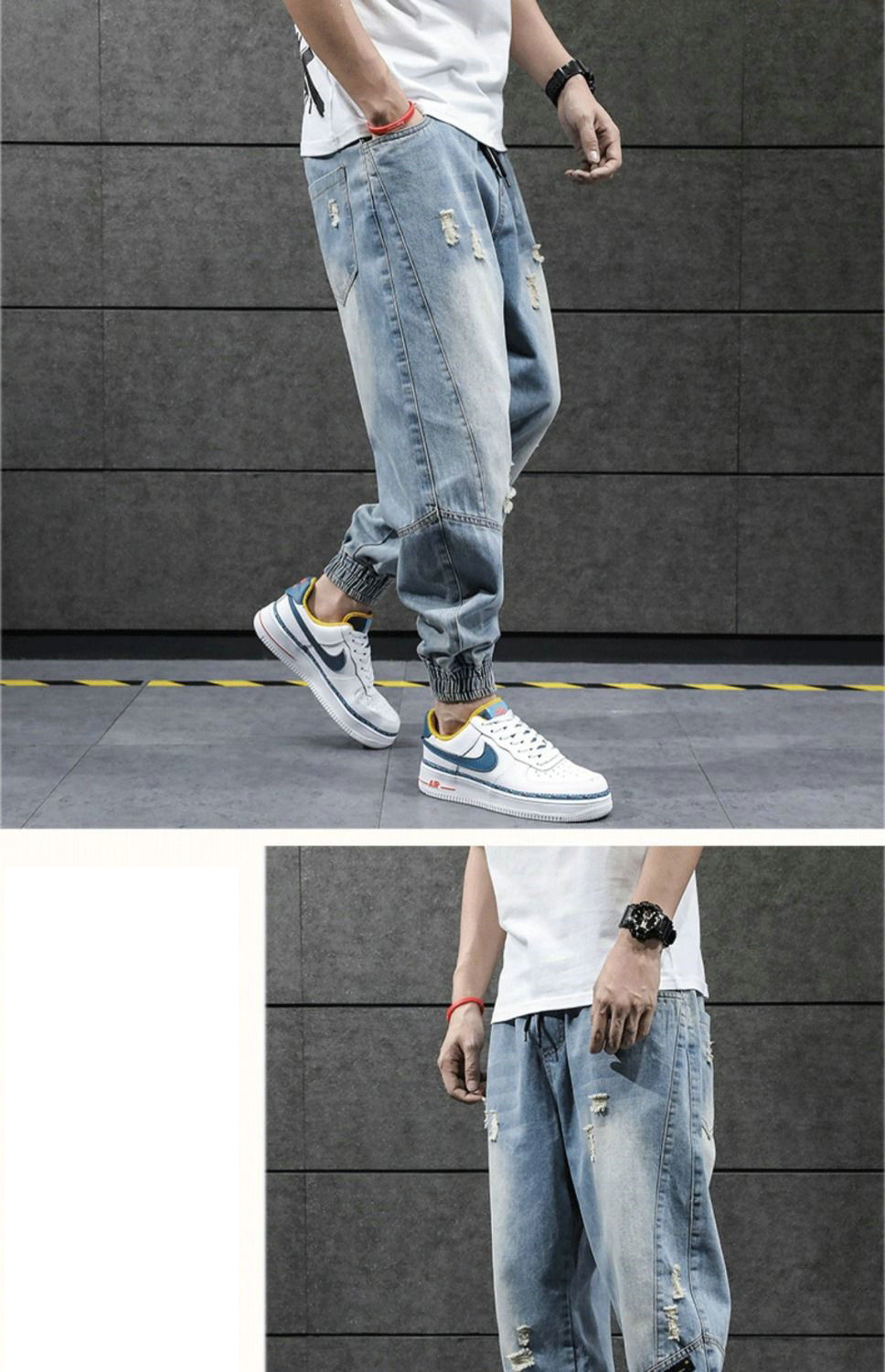 Fashion Hip Hop Harem Joggers Pants Trousers Men's Jeans Pockets Casual Cargo Denim Pants