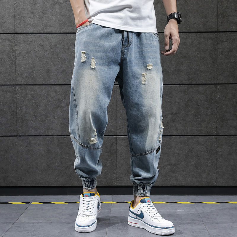 Fashion Hip Hop Harem Joggers Pants Trousers Men's Jeans Pockets Casual Cargo Denim Pants