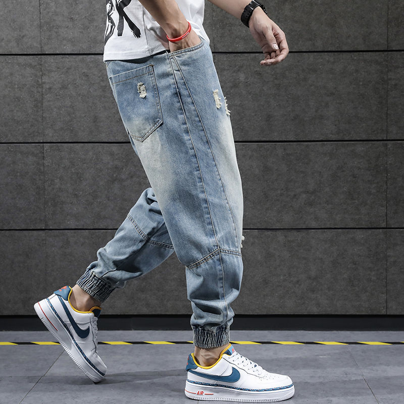 Fashion Hip Hop Harem Joggers Pants Trousers Men's Jeans Pockets Casual Cargo Denim Pants