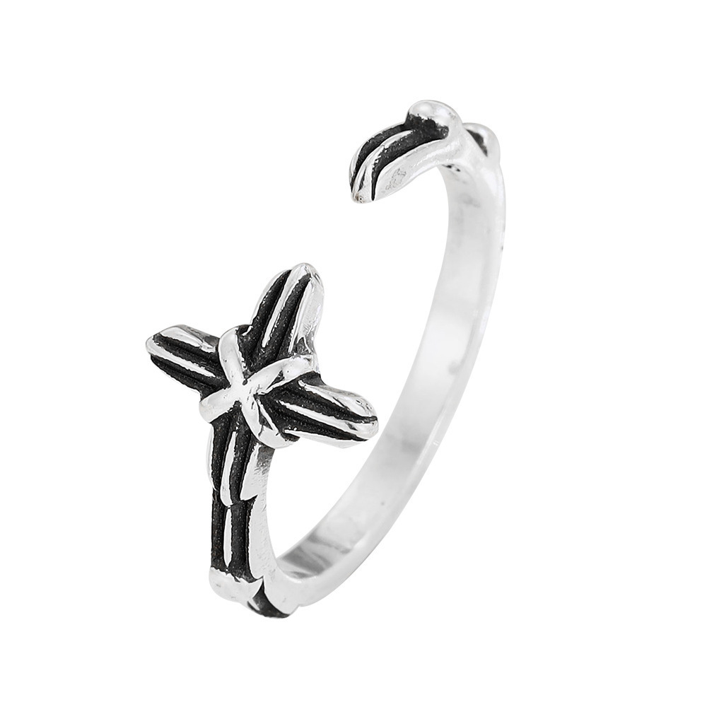 New high jewelry s925 sterling silver vintage cross open ring fashion style cheap price S925 Silver Men Resizable Ring