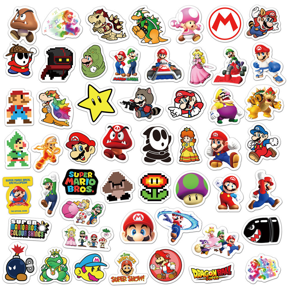 50PCS Vans Mario Stickers For Scrapbooking Laptop Guitar Skateboard Suitcase Decal Animal Puppy Sticker