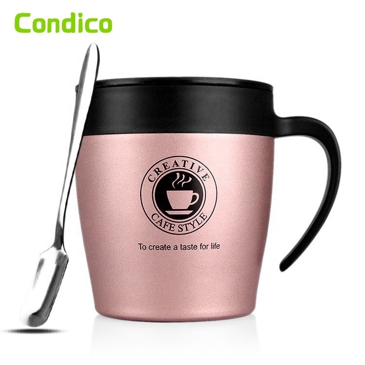 Double Walled 330ml Coffee Cup Stainless Steel Insulated Thermos Office Cups With Handle Anti-Scalding Mug