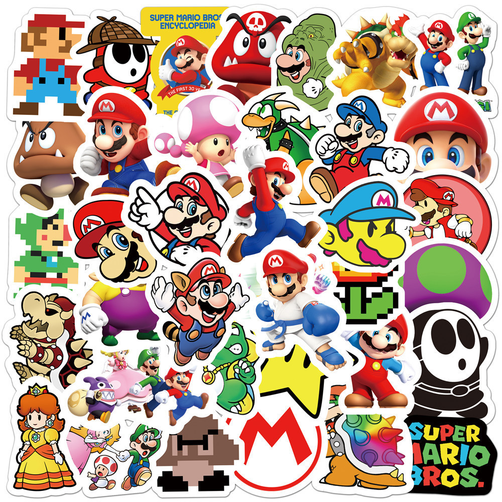 50PCS Vans Mario Stickers For Scrapbooking Laptop Guitar Skateboard Suitcase Decal Animal Puppy Sticker