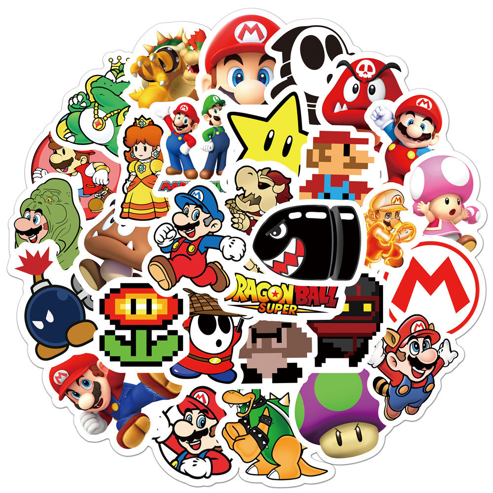 50PCS Vans Mario Stickers For Scrapbooking Laptop Guitar Skateboard Suitcase Decal Animal Puppy Sticker