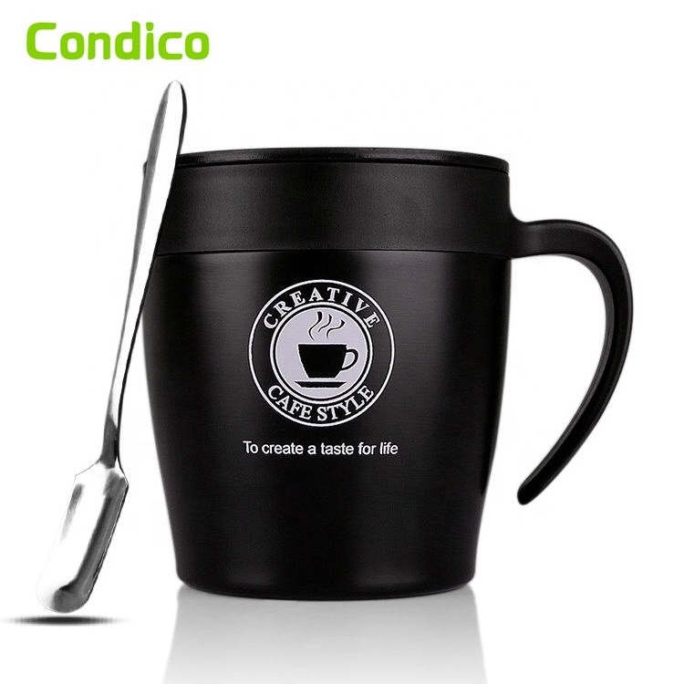 Double Walled 330ml Coffee Cup Stainless Steel Insulated Thermos Office Cups With Handle Anti-Scalding Mug