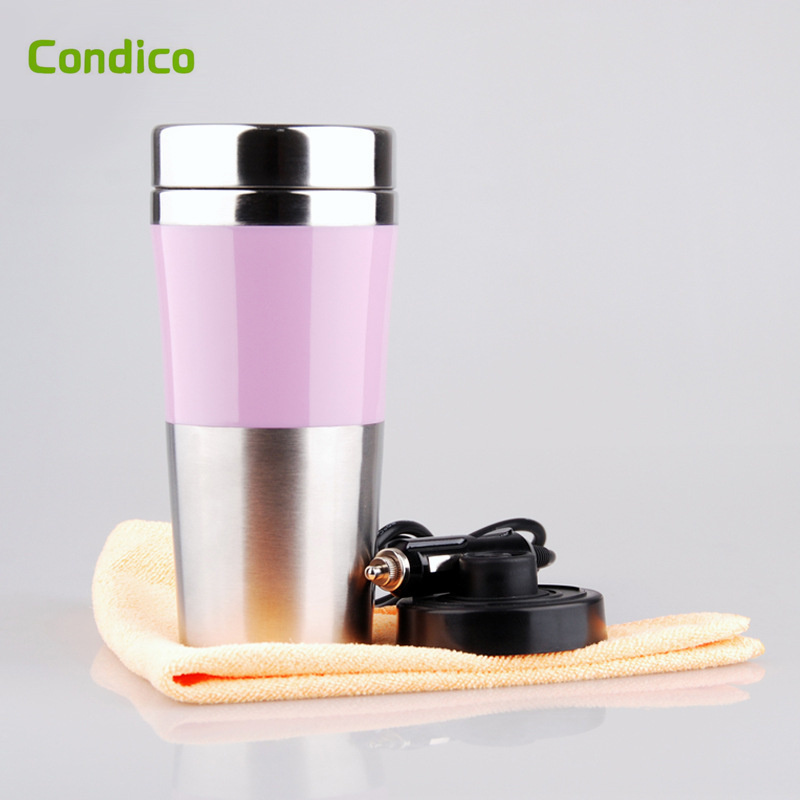 Stainless Steel Electric Mug 12v Car Kettle Heated Mug  In-vehicle Car Coffee Cup With Charger Cigarette Lighter Heating Cup