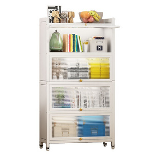 55CM Width Carbon Steel Kitchen Storage Rack With Doors Black & White Color 5 Layers Kitchenware Storage Shelf