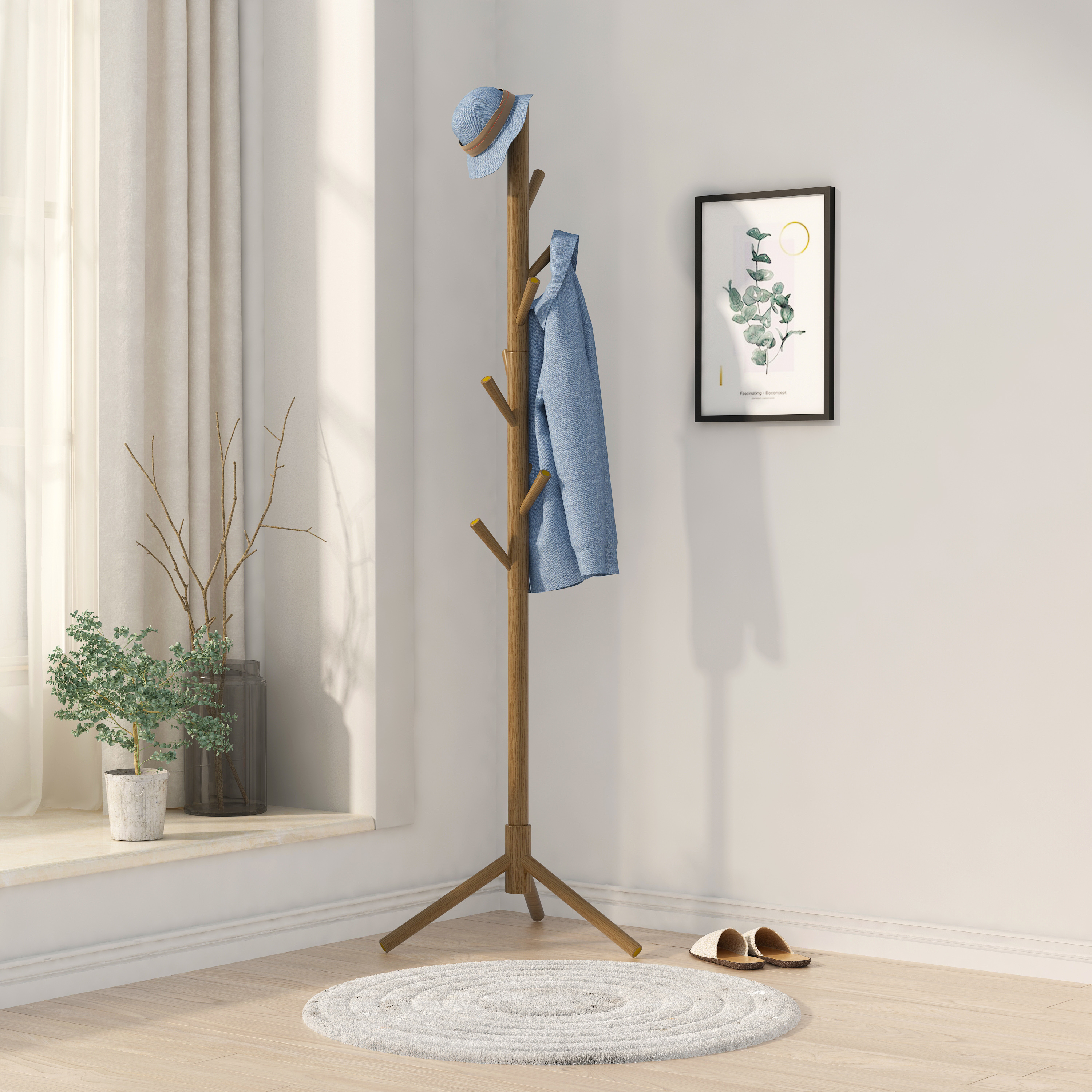 Stand for Store Modern Nordic Cheap Expandable Wood Wooden Portable Standing Clothes Floor Coat Hanger Rack