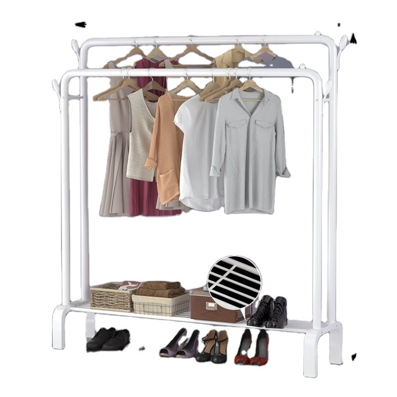 Wholesale Double Pole Clothes Simple Style Hanger Rack Clothes Hanger Stand Foldable Coat Rack Storage Clothes Shelf