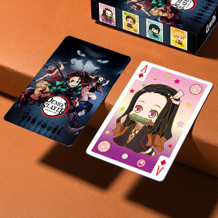 54PCS/BOX Anime Demon Slayer Kimetsu No Yaiba Poker Cards Set Kamado Tanjirou Nezuko Board Game Playing Cards Poker Table Toys