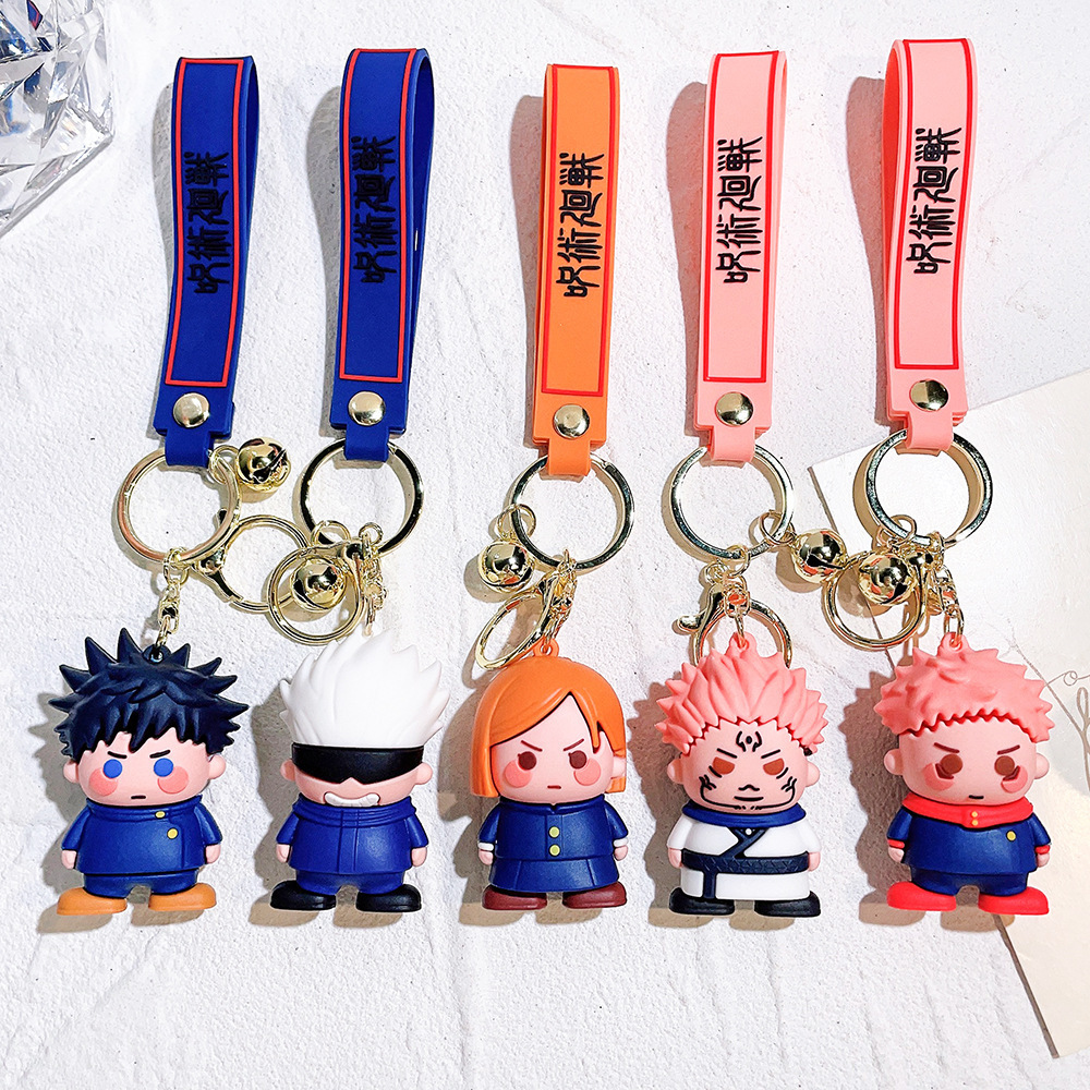 5 Styles Cartoon Silicone Keychain PVC Anime Figure Jujutsu Kaisen Satoru Gojo Itadori Yuji Key Chains Pendant Doll Toys Props