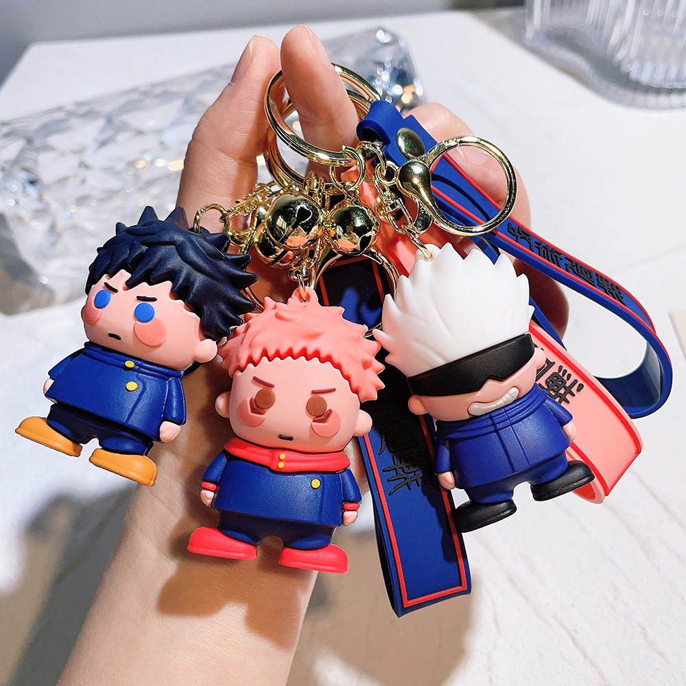 5 Styles Cartoon Silicone Keychain PVC Anime Figure Jujutsu Kaisen Satoru Gojo Itadori Yuji Key Chains Pendant Doll Toys Props