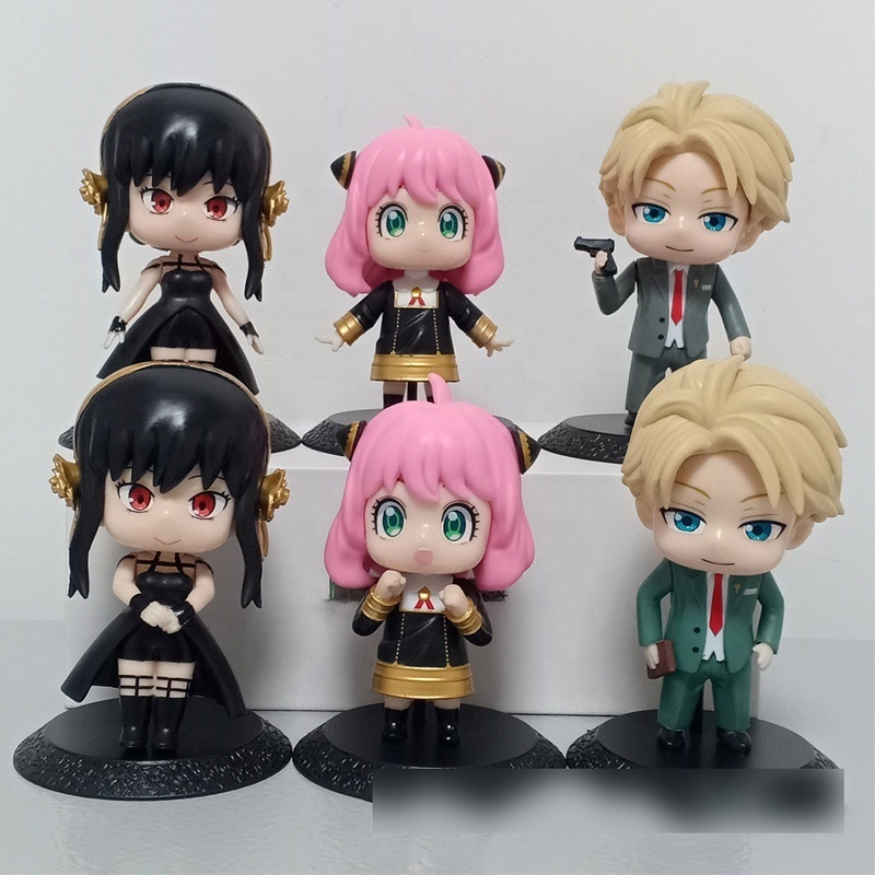 6PCS/SET 10cm Spy X Family Loid Yor Forger Chibi Anua Anime Figure with Base Model Toy