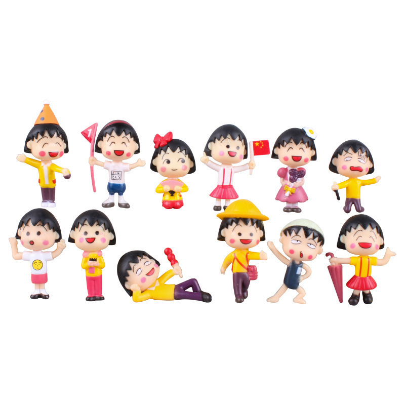 12PCS/SET Chibi Maruko Chan Cartoon Collect Toy Anime PVC Figure Halloween Decoration Gift