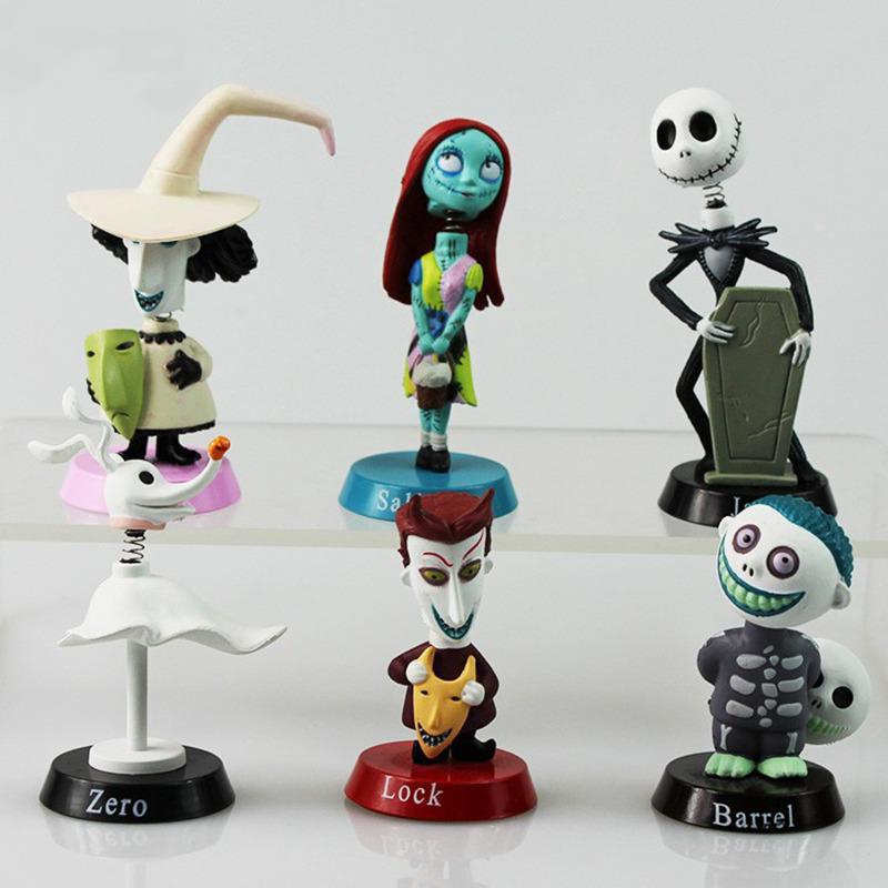 6pcs/set Nightmare Before Christmas Jack Pvc Action Figure Collection Model Bobble Head Dolls Toy For Children