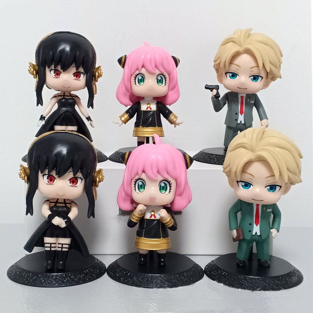 2 Styles New 6pcs/set Spy X Family PVC Anya Loid Yor Forger Chibi Anua Anime Figure with Base Figurine Model Toy for Kids